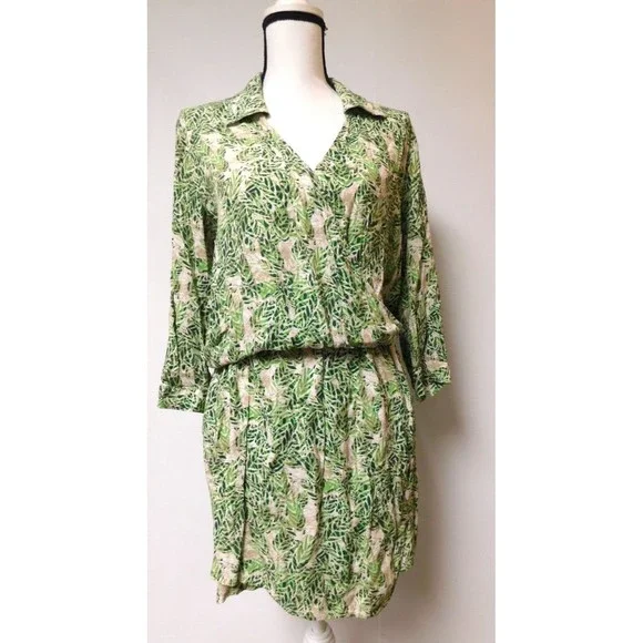 Cabi Dresses | Cabi Leaf Print Faux Wrap Green Collared Dress Style 280 Medium | Color: Green | Size: M | Chezsuzette's Closet